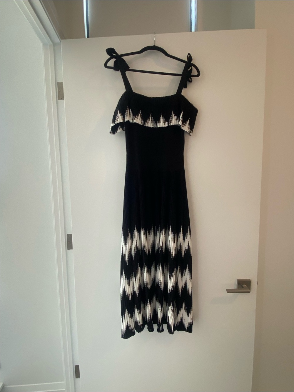Maje Black and White Maxi Dress with Tie Straps